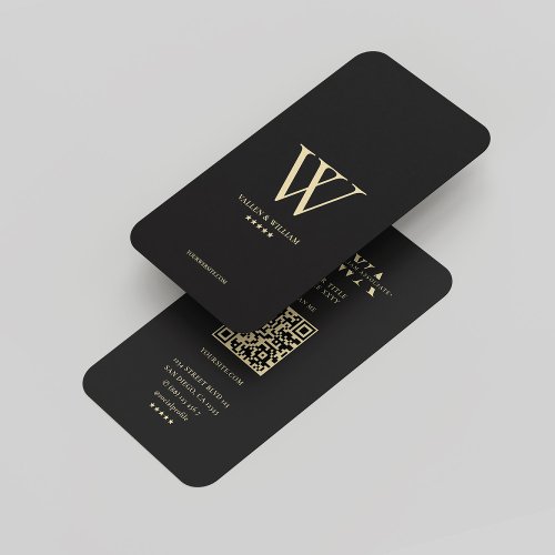 Modern Monogram V W Elegant Logo Black Gold  Business Card