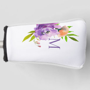 Modern Monogram Watercolor Lavender Floral Golf Head Cover