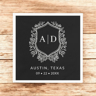 Modern Monogram Wedding Black Crest Napkins