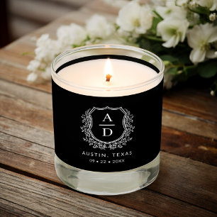 Modern Monogram Wedding Black Crest Scented Candle