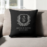 Modern Monogram Wedding Black White Crest Throw Pillow<br><div class="desc">Add a touch of elegance to your wedding décor with a modern monogram wedding crest throw pillow. Featuring a personalized crest design and your initials, this beautifully crafted pillow blends contemporary style with classic charm. The soft, luxurious fabric makes it perfect for accenting lounge areas, reception décor, or as a...</div>