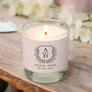 Modern Monogram Wedding Blush Pink Crest Scented Candle
