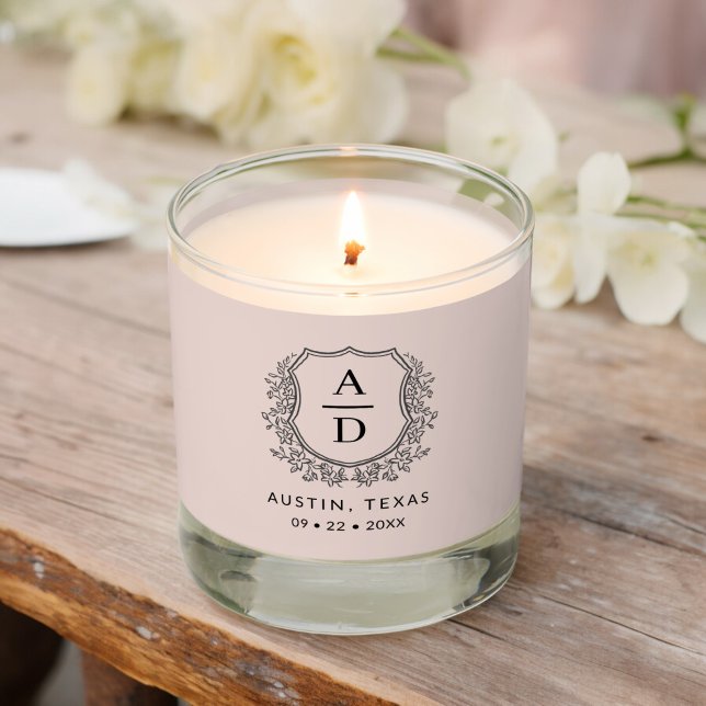 Modern Monogram Wedding Blush Pink Crest Scented Candle (Creator Uploaded)