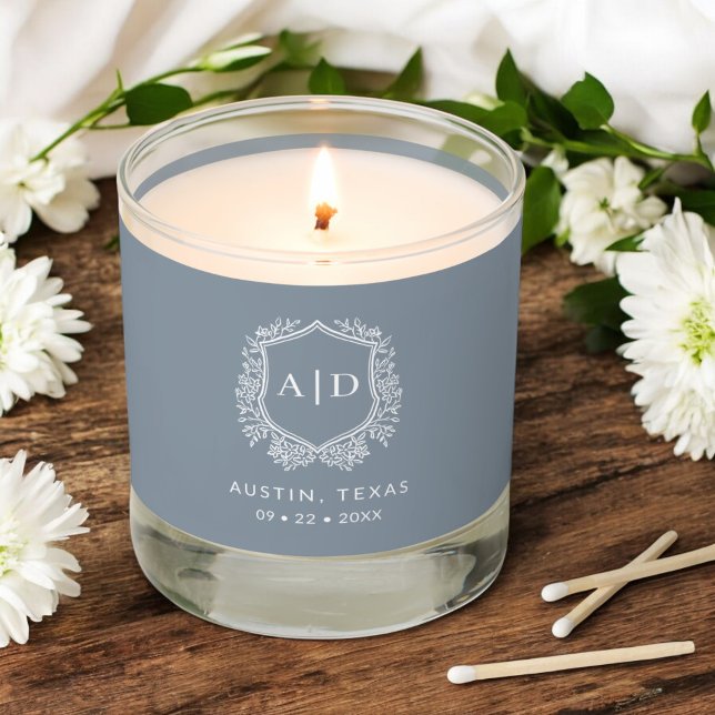 Modern Monogram Wedding Dusty Blue Crest Scented Candle (Creator Uploaded)