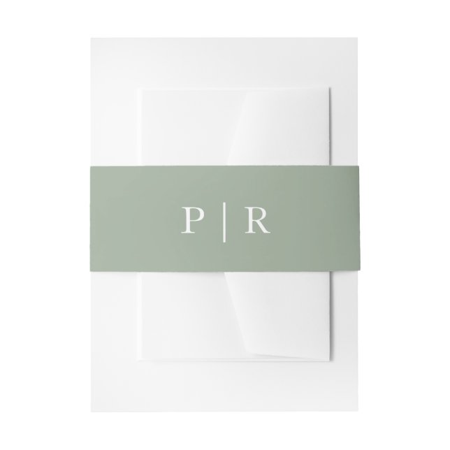 Modern Monogram Wedding Elegant Sage Green Invitation Belly Band (Front Example)