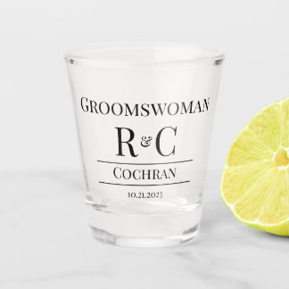 Modern Monogram Wedding Groomswoman Favor Gift Shot Glass