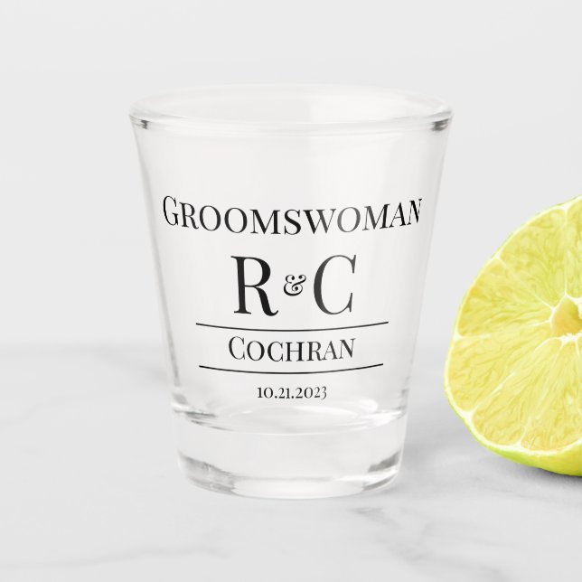Modern Monogram Wedding Groomswoman Favor Gift Shot Glass (Front)