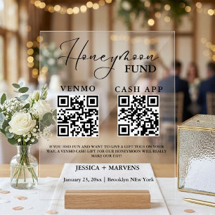 Modern Monogram  wedding honeymoon fund QR code  Acrylic Sign