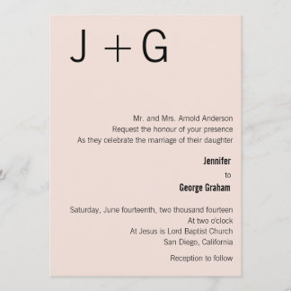 Modern Monogram Wedding Invitation - Pink & Black
