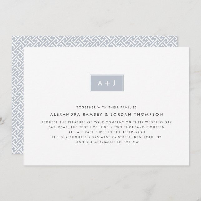 Modern Monogram Wedding Invitation | Slate (Front/Back)