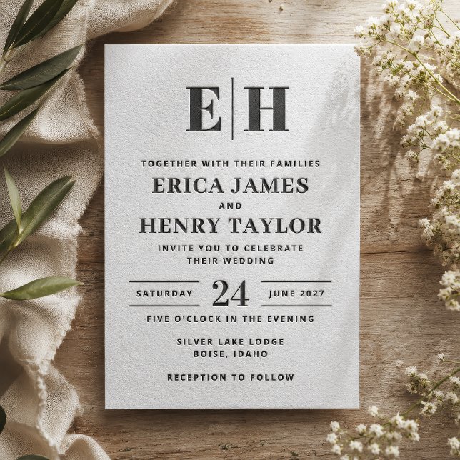 Modern Monogram Wedding Letterpress Invitation (Creator Uploaded)