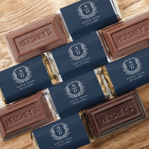 Modern Monogram Wedding Navy Blue Crest Hershey's Miniatures