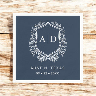 Modern Monogram Wedding Navy Blue Crest Napkins