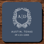 Modern Monogram Wedding Navy Blue Crest Square Paper Coaster<br><div class="desc">Add an elegant touch to your celebration with the Modern Monogram Wedding Crest Square Paper Coaster. Featuring a sophisticated monogram crest design, these coasters are perfect for weddings, engagement parties, or bridal showers. The stylish square shape and high-quality, absorbent paper protect surfaces while enhancing your decor. Personalize with your initials...</div>