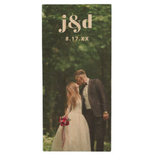 Modern Monogram Wedding Photo USB Wood Flash Drive