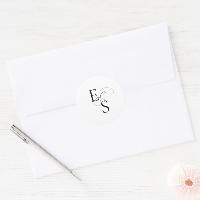 Modern Monogram Wedding Round Sticker (Envelope)