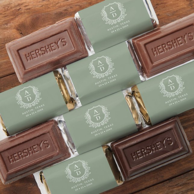 Modern Monogram Wedding Sage Green Crest Hershey's Miniatures (Creator Uploaded)