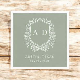 Modern Monogram Wedding Sage Green Crest Napkins