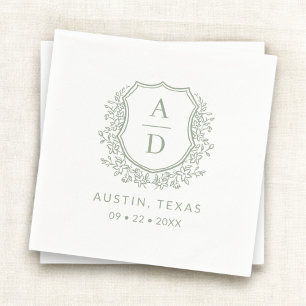Modern Monogram Wedding Sage Green Crest Napkins
