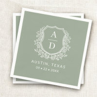 Modern Monogram Wedding Sage Green Crest Napkins