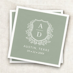 Modern Monogram Wedding Sage Green Crest Napkins