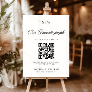 Modern Monogram Wedding Seating chart QR code Foam Board