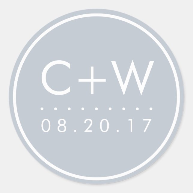 Modern Monogram Wedding Stickers | Light Gray (Front)