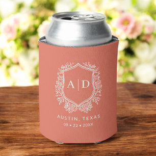 Modern Monogram Wedding Terracotta Crest Can Cooler