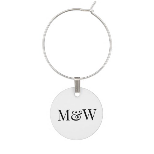 Modern Monogram White Black Couple Initials Wine Charm