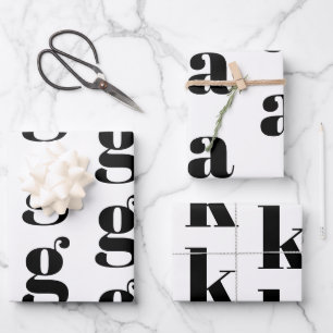 Modern monogram white black custom initial letter  wrapping paper sheets