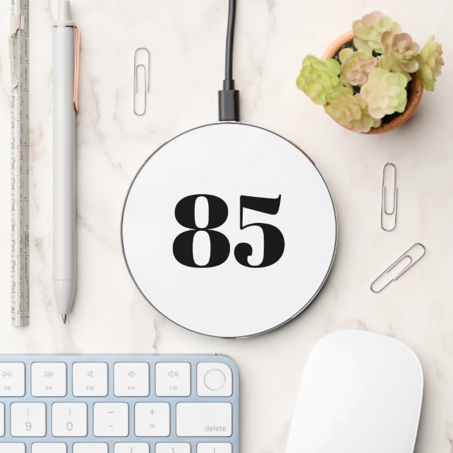 Modern monogram white black custom number letter wireless charger  (Desk)