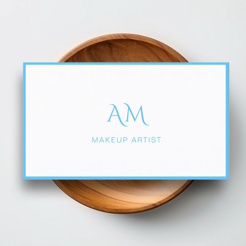 Modern Monogram White Blue Business Card