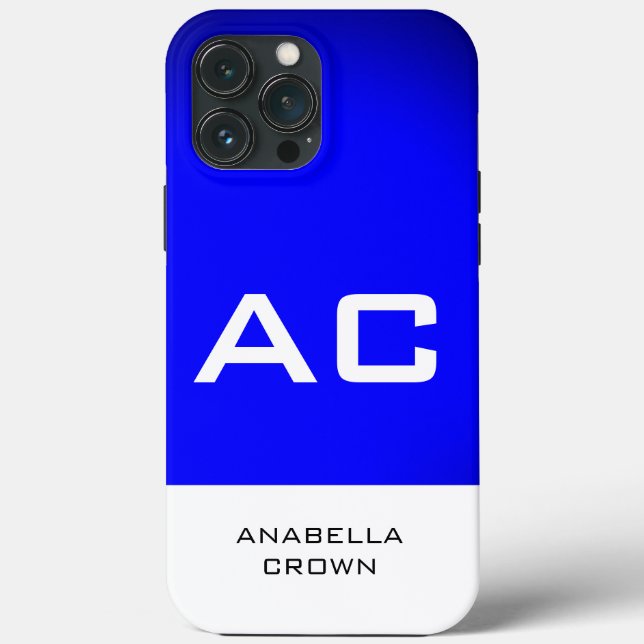 Modern Monogram White Blue Plain Case-Mate iPhone Case (Back)