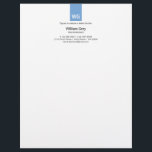 Modern Monogram White Blue Top Letterhead<br><div class="desc">Customize this Clean White and Light Blue Minimalist Letterhead,  very modern and fresh,  with monogram,  professional sleek look designed to be rememberable. Matching business card design can be found here:</div>
