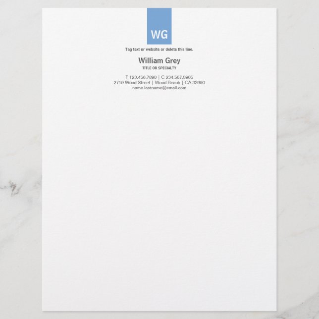 Modern Monogram White Blue Top Letterhead (Front)