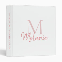Modern Monogram White Blush Pink 3 Ring Binder