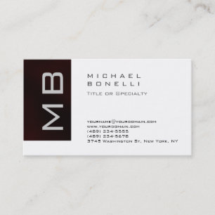 Modern Monogram White Dark Red Business Card