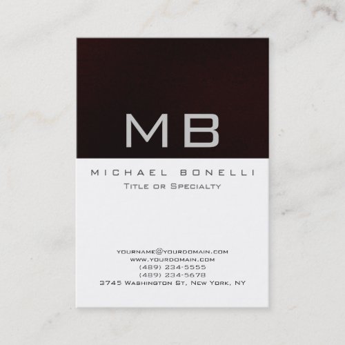 Modern Monogram White Dark Red Chic Business Card