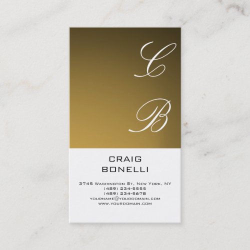 Modern Monogram White Gold Plain Business Card