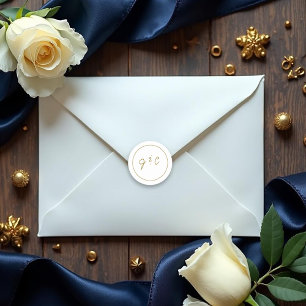 Modern Monogram White Gold Wedding Classic Round Sticker