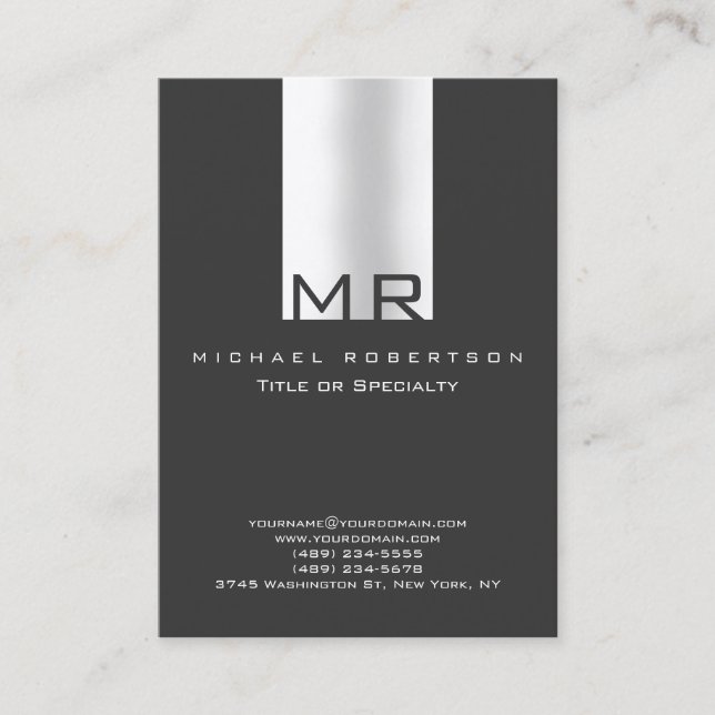 Modern Monogram White Gray Clean Business Card (Front)