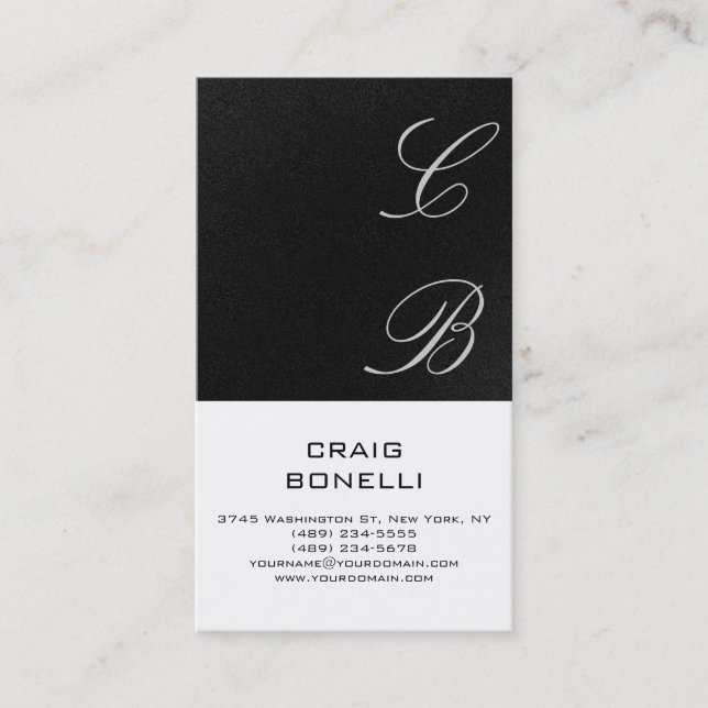 Modern Monogram White Gray Plain Business Card (Front)