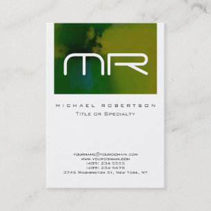 Modern Monogram White Green Abstract Business Card