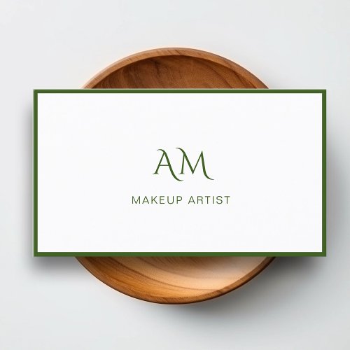Modern Monogram White Green Business Card