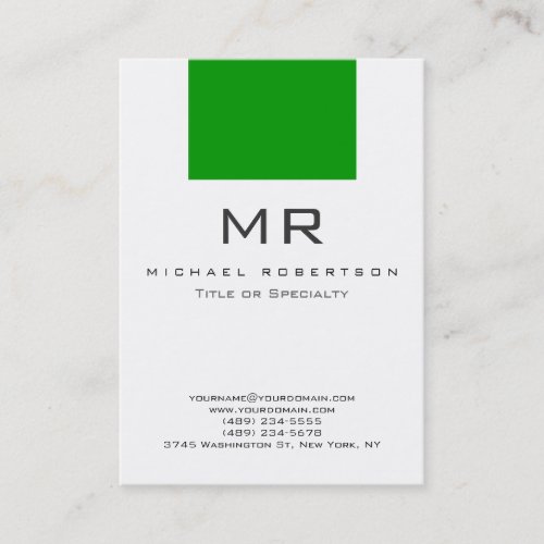 Modern Monogram White Green Clean Business Card