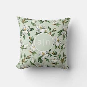 Modern Monogram White Magnolia Throw Pillow