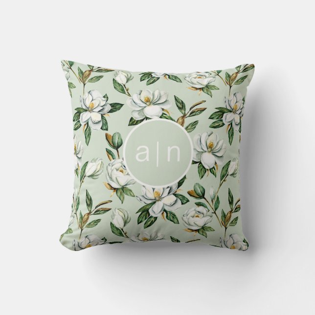 Modern Monogram White Magnolia  Throw Pillow (Front)