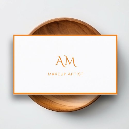 Modern Monogram White Orange Business Card