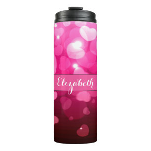 Modern Monogram White Pink Heart Pattern Thermal Tumbler