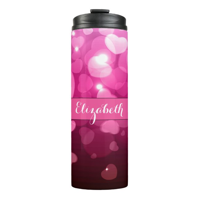 Modern Monogram White Pink Heart Pattern Thermal Tumbler (Front)